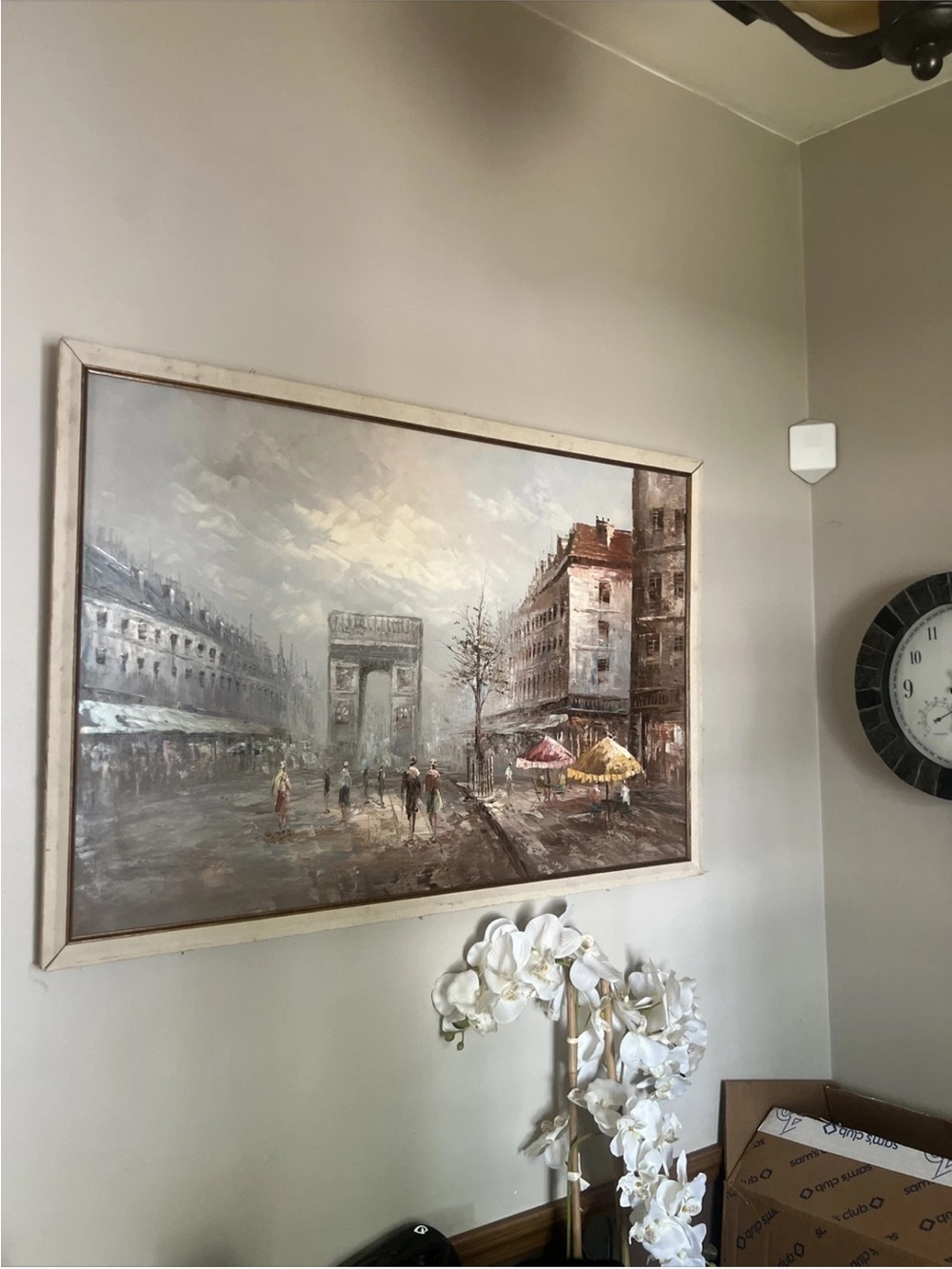 VINTAGE Parisian Street Scene by Burnett Oil Painting  37” X 26”